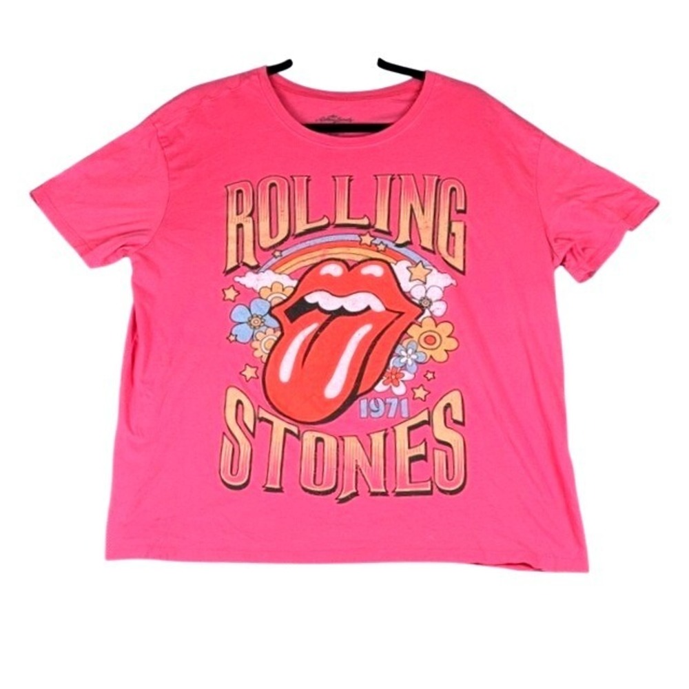Rolling Stones Pink 1971 UK Tour Graphic T-Shirt XL 16-18 Rock Band Tee